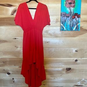High Low Tomato colored Deep V dress